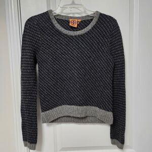 Tory Burch Sweater Women's Medium Black Gray Pullover Wool Camel Hair Blend EUC